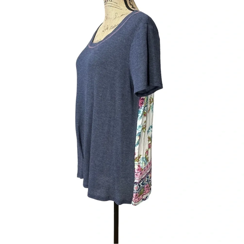 Oddy Boutique Floral Back Blouse Blue Size L Pink White Green Floral